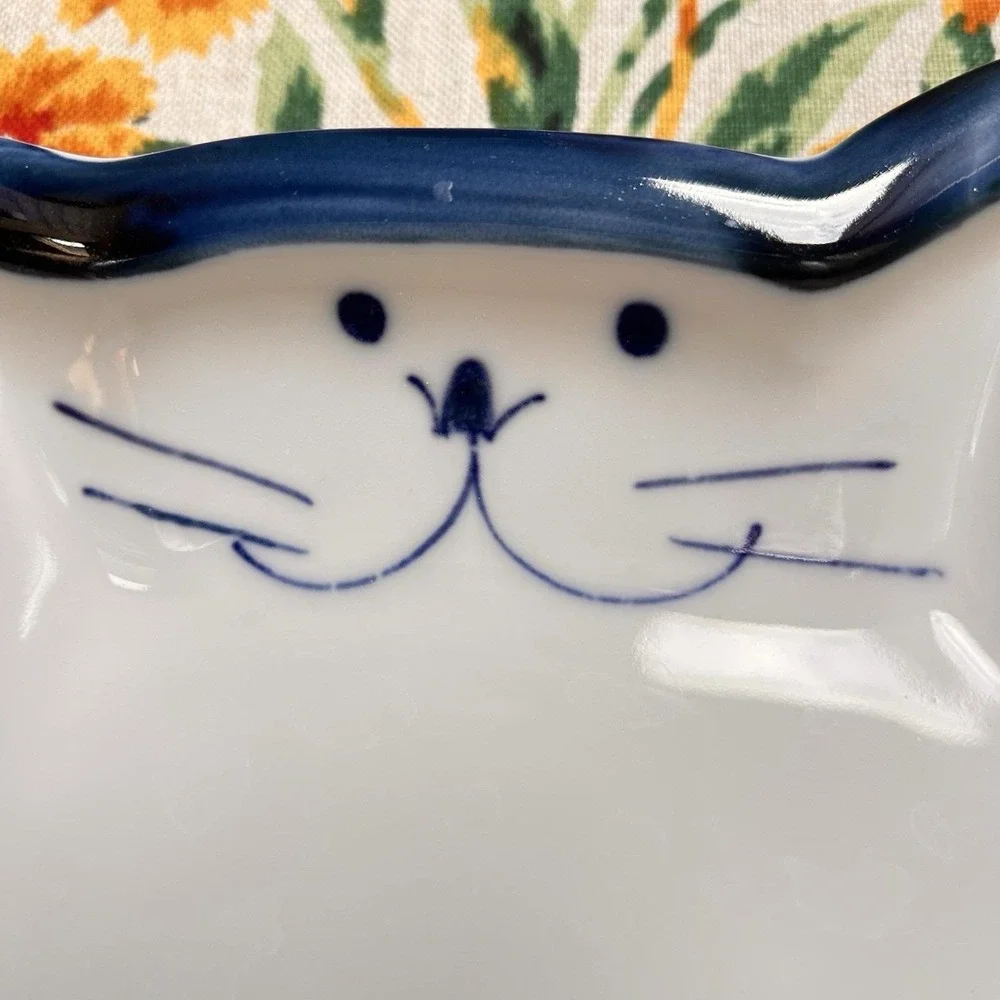 VTG Takahashi San Francisco Blue Fat Chubby Happy Cat Ceramic Serving Dish Plate